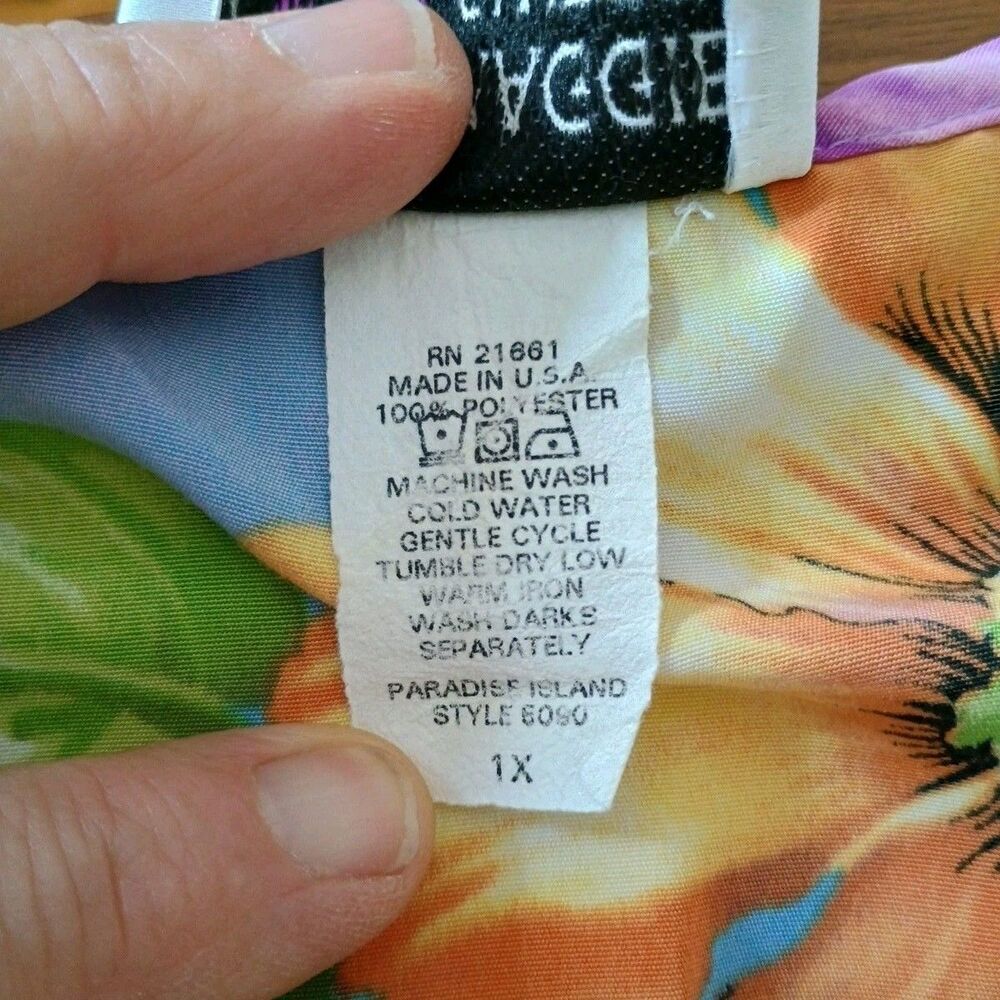 Vintage Maggie Sweet Blouse Womens Plus Size 1X Colorful Purple Hawaiian 80s USA - Picture 9 of 9